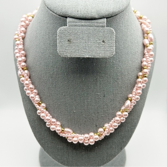 Twisted Thick Light Rose Pink Faux Pearl Rope Style Long Necklace 22" - Picture 1 of 8